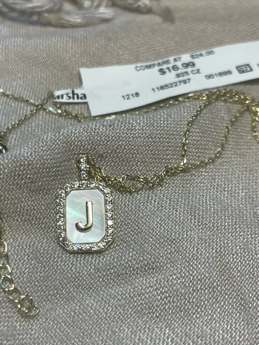 Marsha Jewelry woman’s Gold Tone Letter J Initial Rhinestone Pendant Necklace